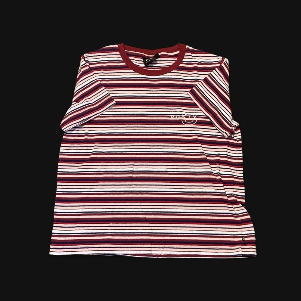 Rusty surfboards embroidered logo horizontal striped tee women's M/18